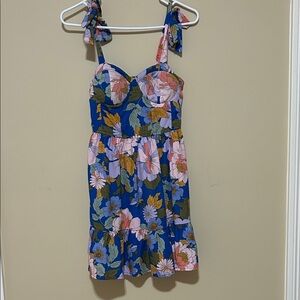 Floral Blue Dress with Pink and Green Accents